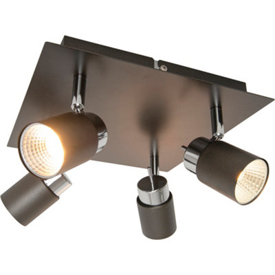 GoodHome Hades Plate Square Gloss Graphite Chrome Effect 4 Light Spotlight from B&Q