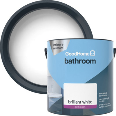 GoodHome Bathroom Brilliant White Soft Sheen Wall & Ceiling Emulsion Paint2.5L from B&Q