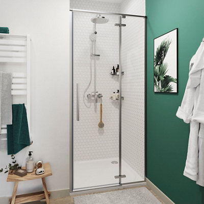GoodHome Ezili Minimal Frame Grey Clear Glass Hinged Shower Door (H)195Cm (W)78Cm from B&Q