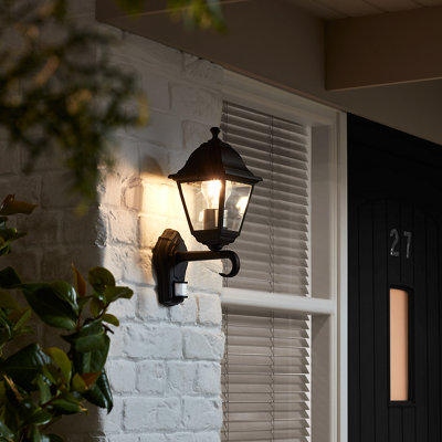  - Varennes Fixed Matt Black Pir Motion Sensor Outdoor Lantern Wall Light 60W