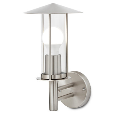 B&Q -  Chignik Fixed Satin Stainless Steel Mains-Powered Outdoor Lantern Wall Light (Dia)17Cm
