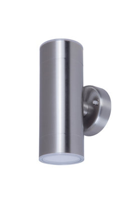 B&Q -  Candiac Fixed Satin Stainless Steel Mains-Powered Integrated Led Outdoor Double Wall Light 760Lm (Dia)6Cm