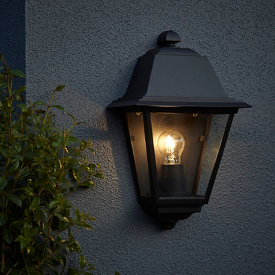 B&Q -  Sagwon Fixed Matt Black Mains-Powered Outdoor [E27] Light Bulb Required (Not Included). Check Bulb Dimensions In Relation To Space Available Half Wall Light