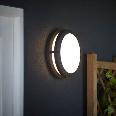 B&Q -  Coffman Fixed Matt Dark Grey Mains-Powered Integrated Led Outdoor Round Wall Light 1400Lm (Dia)26Cm