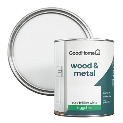 GoodHome Pure Brilliant White Eggshell Metal & Wood Paint750Ml from B&Q