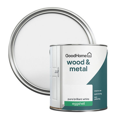 GoodHome Pure Brilliant White Eggshell Metal & Wood Paint2.5L from B&Q