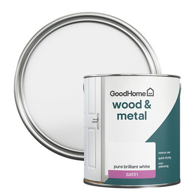 GoodHome Pure Brilliant White Satinwood Metal & Wood Paint2.5L from B&Q