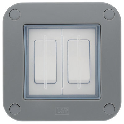 Lap 10A Grey 2 Gang Outdoor Weatherproof Switch from B&Q