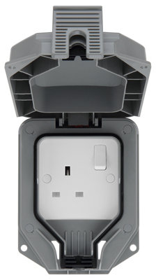 Lap 13A Grey 1 Gang Outdoor Weatherproof Switched Socket from B&Q