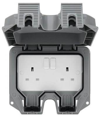 Lap 13A Grey 2 Gang Outdoor Weatherproof Switched Socket from B&Q