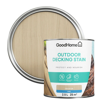 GoodHome Natural Oak Matt Quick Dry Decking Wood Stain2.5L from B&Q