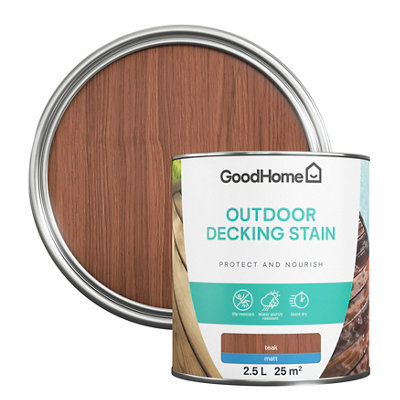 GoodHome Teak Matt Quick Dry Decking Wood Stain2.5L from B&Q