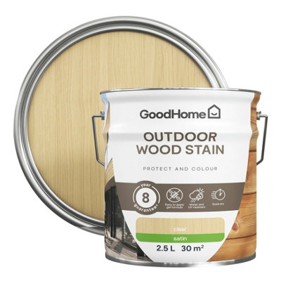 GoodHome Outdoor Clear Satin Quick Dry Wood Stain2.5L from B&Q