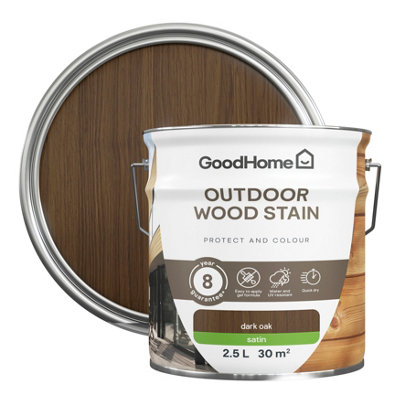 GoodHome Outdoor Dark Oak Satin Quick Dry Wood Stain2.5L from B&Q