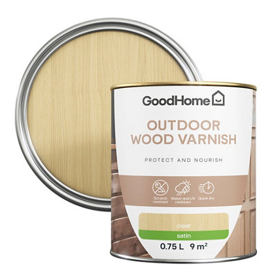 GoodHome Outdoor Clear Satin Wood Varnish750Ml from B&Q