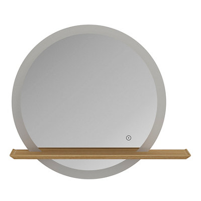 GoodHome Avela Oak Circular Wall-Mounted Bathroom Illuminated Contemporary Bathroom Mirror (H)70Cm (W)80Cm from B&Q