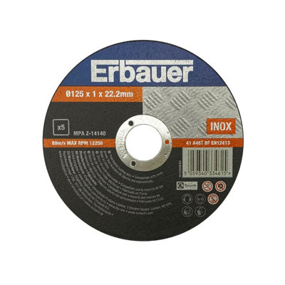 Erbauer T41 Cutting Disc 125mm X 1mm X 22.2mmPack Of 5 from B&Q
