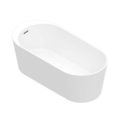 GoodHome Huron Gloss White Acrylic Single-Ended Oval Freestanding Bath (L)1500mm (W)750mm from B&Q