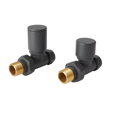 GoodHome Matt Anthracite Straight Manual Radiator Valve & Lockshield (Dia)15mmPack Of 2 from B&Q