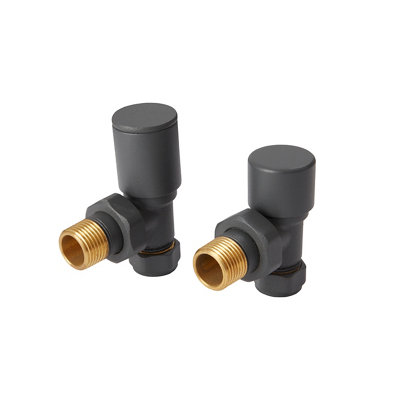 GoodHome Matt Anthracite Angled Manual Radiator Valve & Lockshield (Dia)15mmPack Of 2 from B&Q
