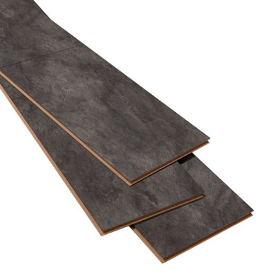 GoodHome Slate Black Tile Effect Laminate Flooring Sample from B&Q