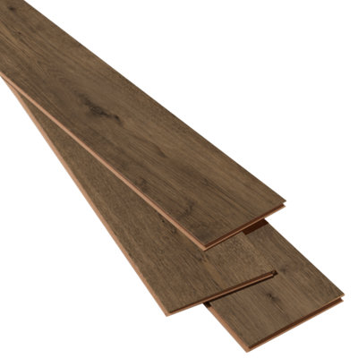 GoodHome Bicester Wide Brown Structured Oak Effect Laminate Flooring Sample from B&Q