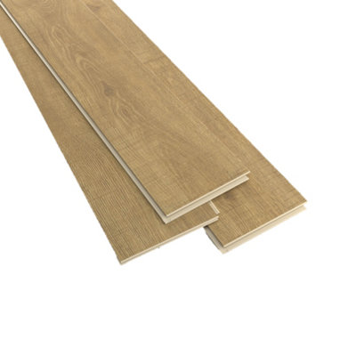 GoodHome Maldon Xl Wide Dark Natural Oak Effect Embossed Laminate Flooring Sample from B&Q