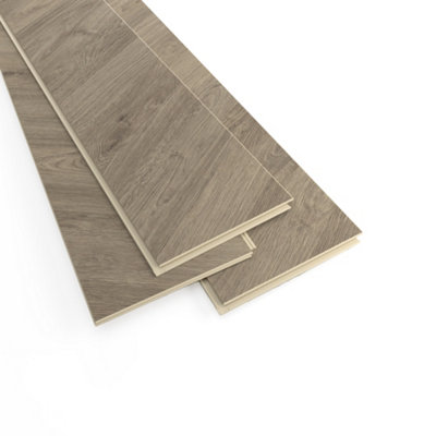 GoodHome Leyton Grey Herringbone Oak Effect Laminate Flooring Sample from B&Q