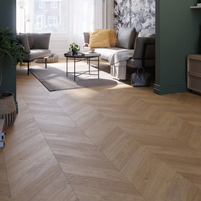 GoodHome Leyton Honey Chevron Wood Effect Laminate Flooring1.72M² from B&Q