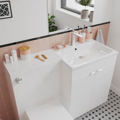 GoodHome Imandra Rh Gloss White P-Shaped Vanity Basin (W)110.4Cm from B&Q
