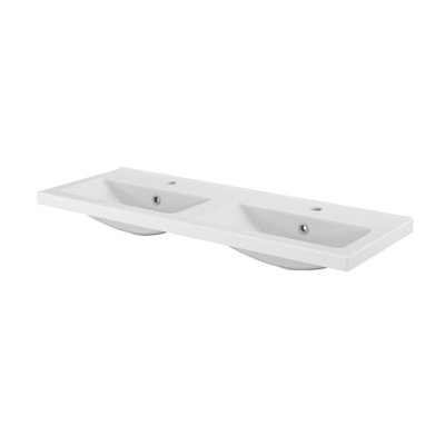 GoodHome Nira Double Gloss White Rectangular Vanity Basin (W)100.4Cm from B&Q