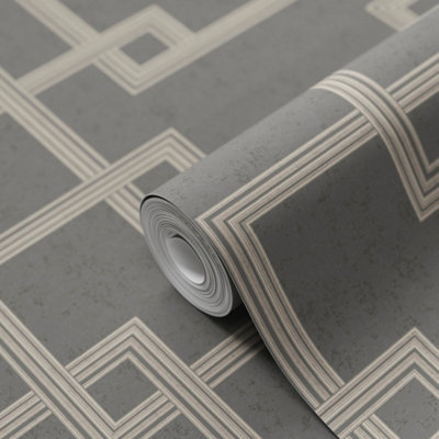GoodHome Amfi Grey Metallic Effect Geometric Textured Wallpaper from B&Q