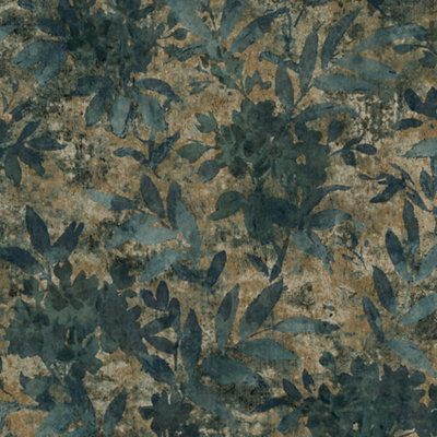 GoodHome Ammo Floral Dark Teal Mica Effect Textured Wallpaper from B&Q
