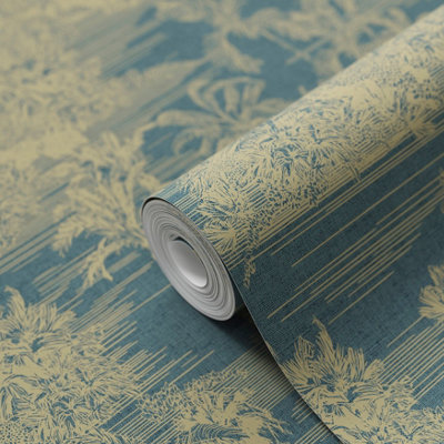 GoodHome Augie Blue Metallic Effect Nature Textured Wallpaper from B&Q
