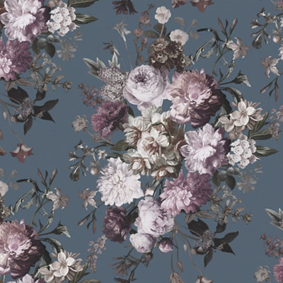 GoodHome Chryso Blue Floral Textured Wallpaper from B&Q