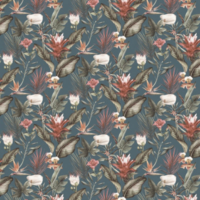 GoodHome Druzy Blue Tropical Leaves Textured Wallpaper from B&Q