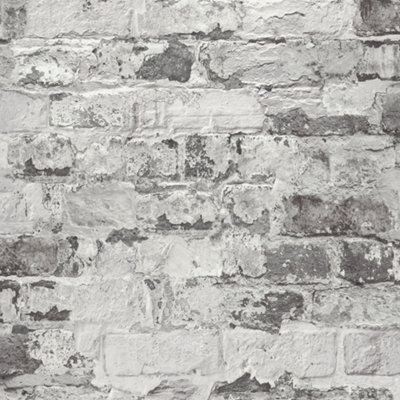 Grandeco Gduk Distressed Brick Effect Epid Textured WallpaperGrey from B&Q