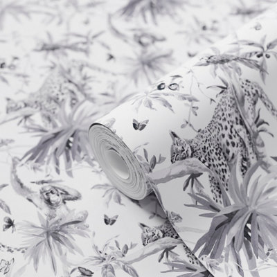 GoodHome Howlit Black & White Jungle Textured Wallpaper from B&Q