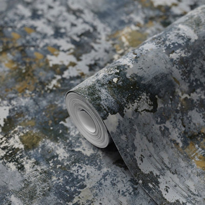 GoodHome Nivosa Navy Concrete Effect Textured Wallpaper from B&Q