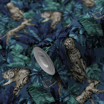 GoodHome Onax Teal Fabric Effect Jungle Textured Wallpaper from B&Q