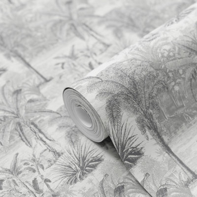 GoodHome Onyk Grey Jungle Textured Wallpaper from B&Q
