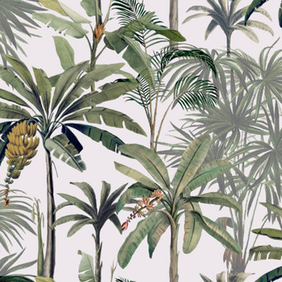 B&Q -  Pirit Cream & Green Banana Leaves Textured Wallpaper