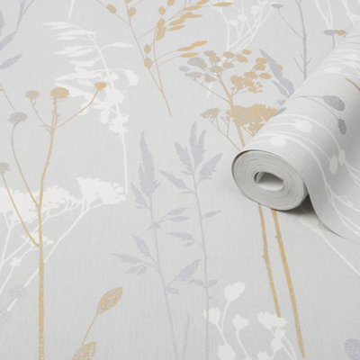 GoodHome Willot Grey Leaf Textured Wallpaper from B&Q