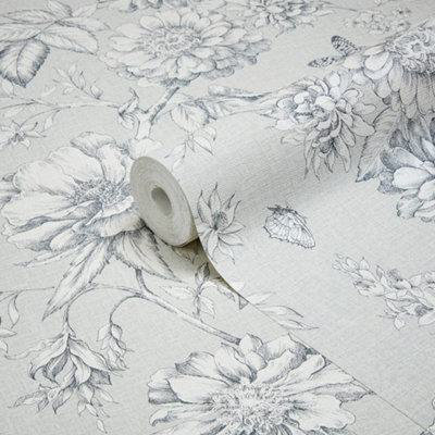 GoodHome Stanmer Beige Mica Effect Floral Textured Wallpaper from B&Q