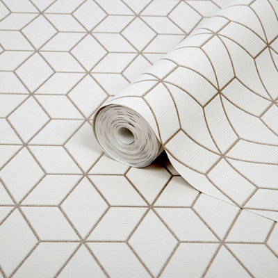 GoodHome Donnington Cream Metallic Effect Geometric Smooth Wallpaper from B&Q