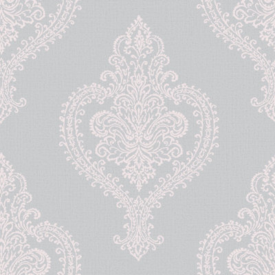 GoodHome Horsely Grey Mica Effect Damask Textured Wallpaper from B&Q