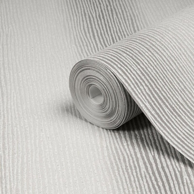 GoodHome Bloxholm Grey Silver Effect Striped Textured Wallpaper from B&Q