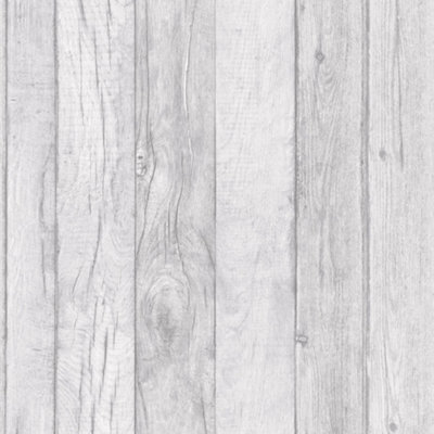 GoodHome Ordsall Grey Wood Effect Smooth Wallpaper from B&Q