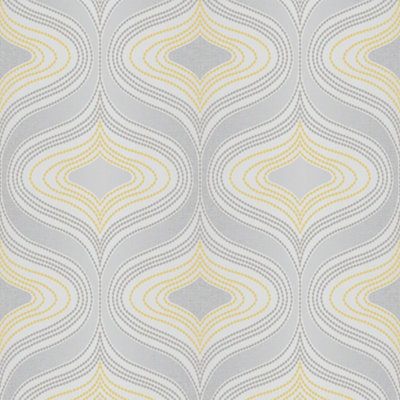 GoodHome Calveley Grey & Yellow Glitter & Mica Effect Diamond Textured Wallpaper from B&Q