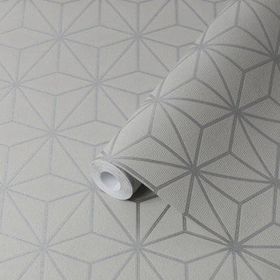 GoodHome Tattenhall Grey Metallic Effect Geometric Textured Wallpaper from B&Q